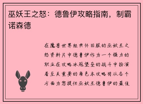 巫妖王之怒：德鲁伊攻略指南，制霸诺森德